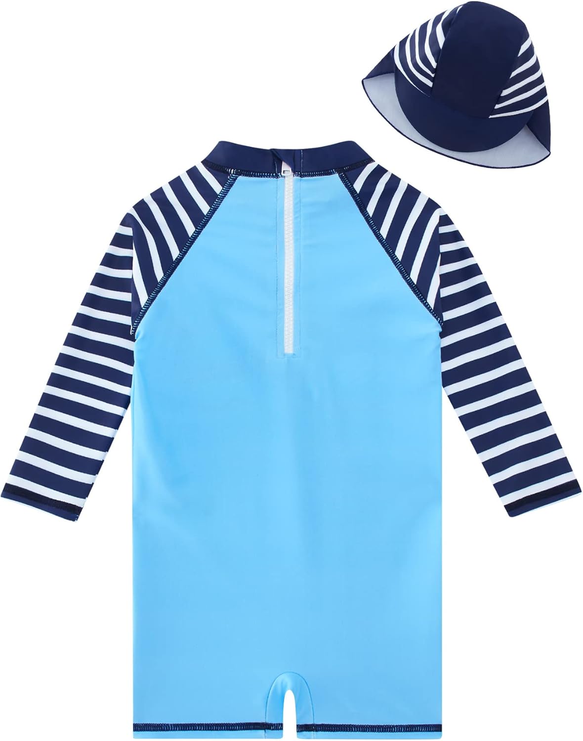uideazone Baby Boys One Piece Swimsuit Long Sleeve UPF 50+ Rash Guard Bathing Suit Swimwear with Sun Hat 0-24 Months