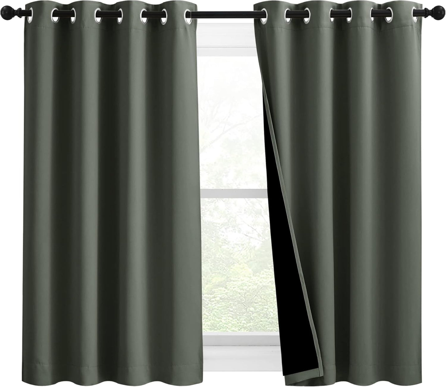 NICETOWN 100% Blackout Curtains 54 inches Long, Double-Deck Completely Blackout Window Treatment Thermal Insulated Lined Drapes for Small Window (Dark Mallard, 1 Pair, 46 inches Width Each Panel)