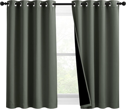 NICETOWN 100% Blackout Curtains 54 inches Long, Double-Deck Completely Blackout Window Treatment Thermal Insulated Lined Drapes for Small Window (Dark Mallard, 1 Pair, 46 inches Width Each Panel)