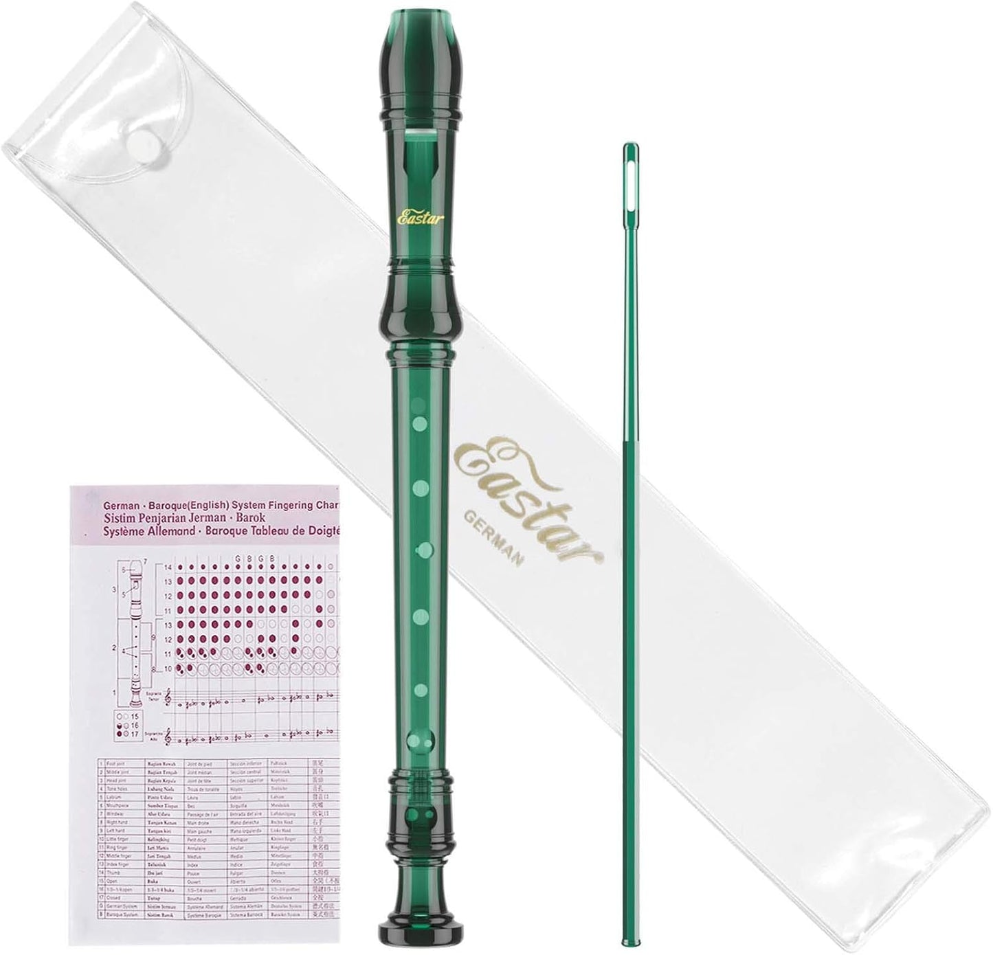 Eastar Soprano Recorder Instrument for Kids Students Beginners, German fingering C Key with Cleaning Kit, Storage Bag, Fingering Chart, ERS-1GG, Dark Green, School-Approved