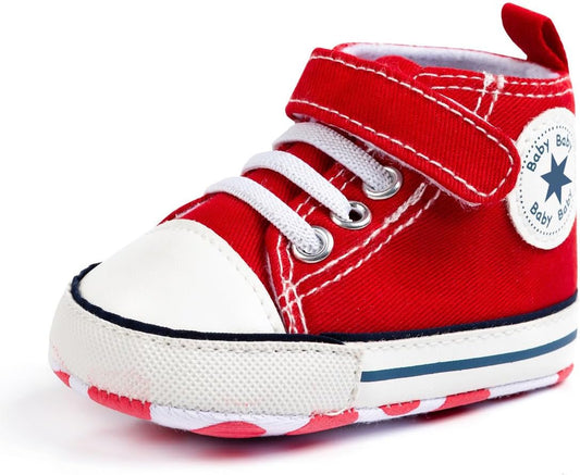 Unisex Baby Girls Boys Canvas High-top Shoes, Newborn Infant Anti-Slip Soft Sole Frist Walking Breathable Sneakers