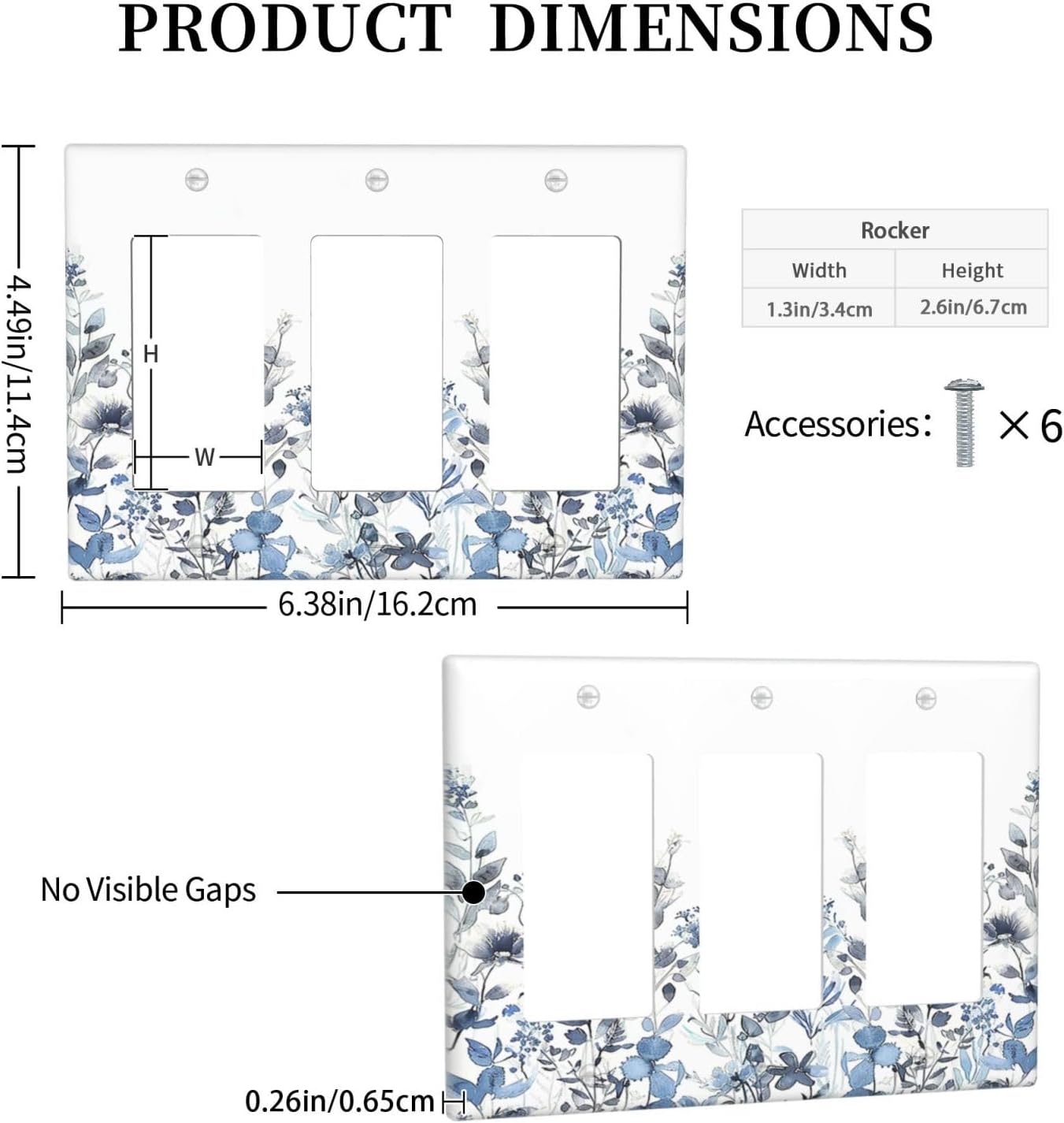 Light Switch Covers Light Blue Watercolor Leaves Plant With Floral 3 Gang Rocker Electrical GFCI Decorative Triple Outlet Wall Plate Cover Switchplate for Bedroom Bathroom Decor