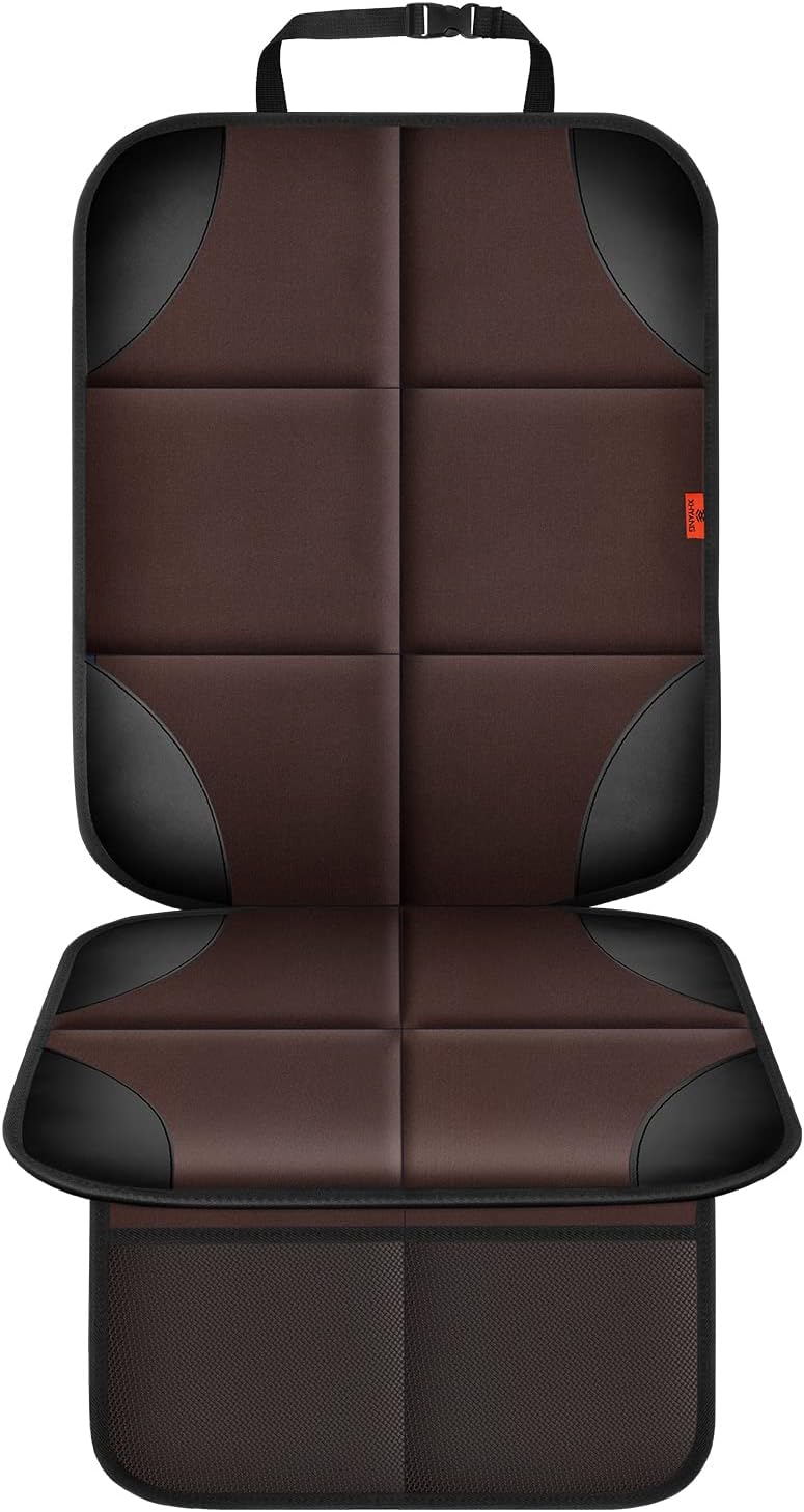 Car Seat Protector 1 Pack Car Seat Cushion Mat Thickest Padding,Waterproof 600D Fabric Car Seat Covers for Non-Slip Backing Mesh Pockets for Baby and Pet (Brown, 1 Pack)