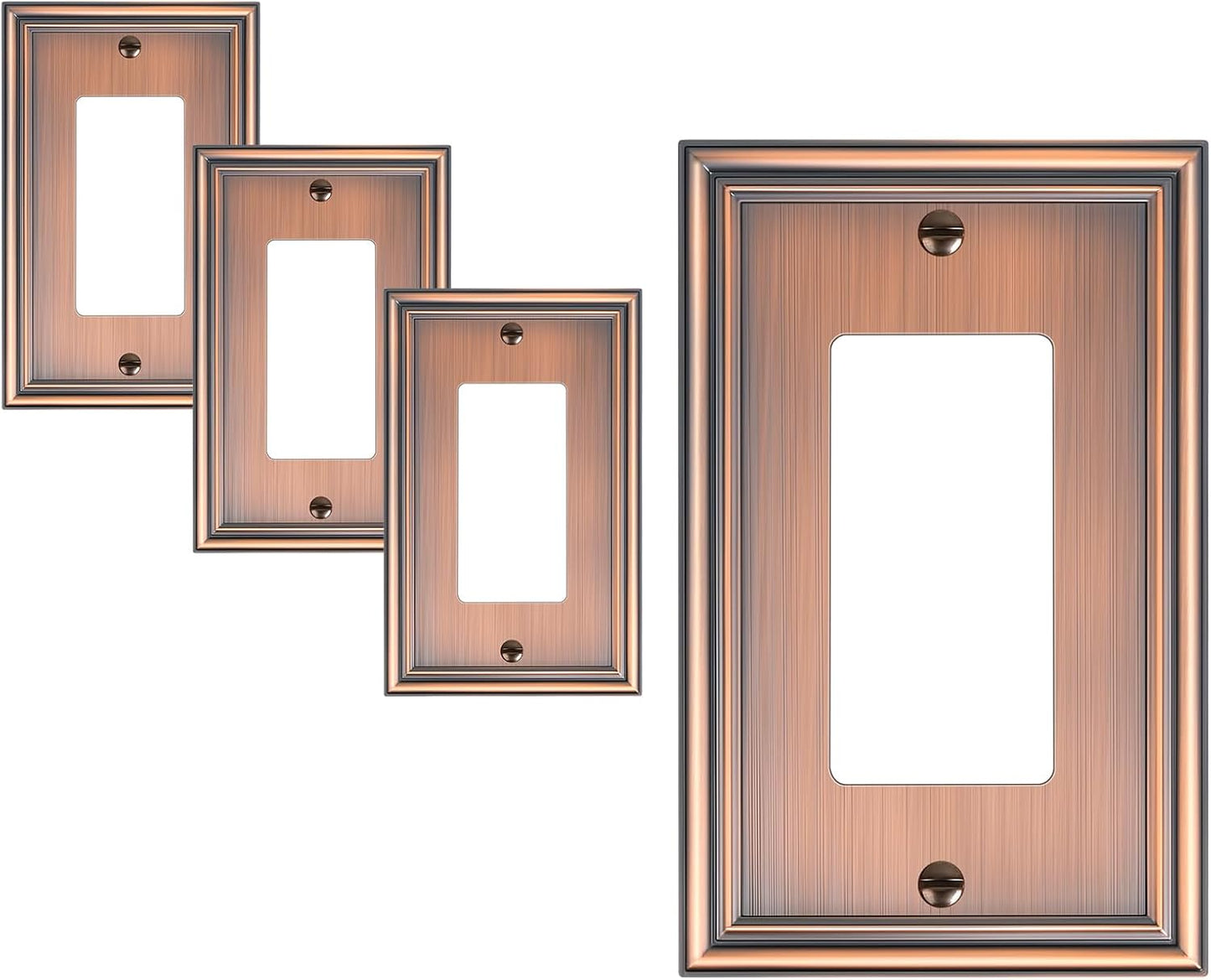 4-Pack Decorator Outlet Cover Plate, Antique Copper Decorative Switch Plates and Outlet Covers, Durable Zinc Alloy Wall Plates for Electrical Outlets, Receptacle, GFCI Outlet, Dimmer Switch