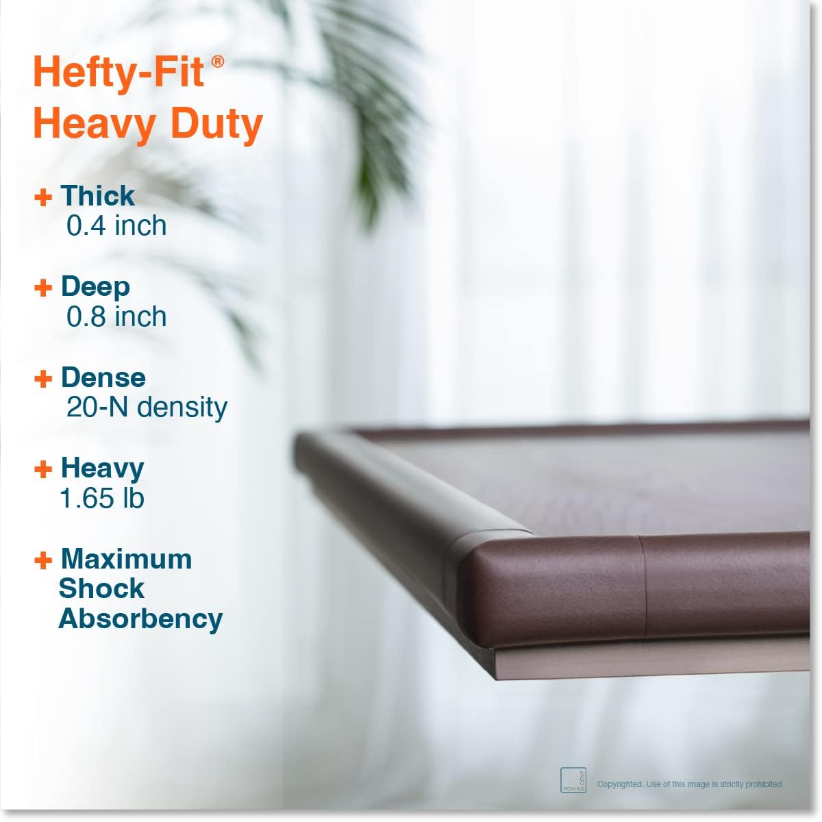 Roving Cove HeftyFit Edge Corner Protector Baby Proofing (Large 18ft Edge 8 Corners), Heavy-Duty, Soft NBR Rubber Foam, Furniture Fireplace Safety Bumper Guard, 3M Adhesive, Coffee Brown