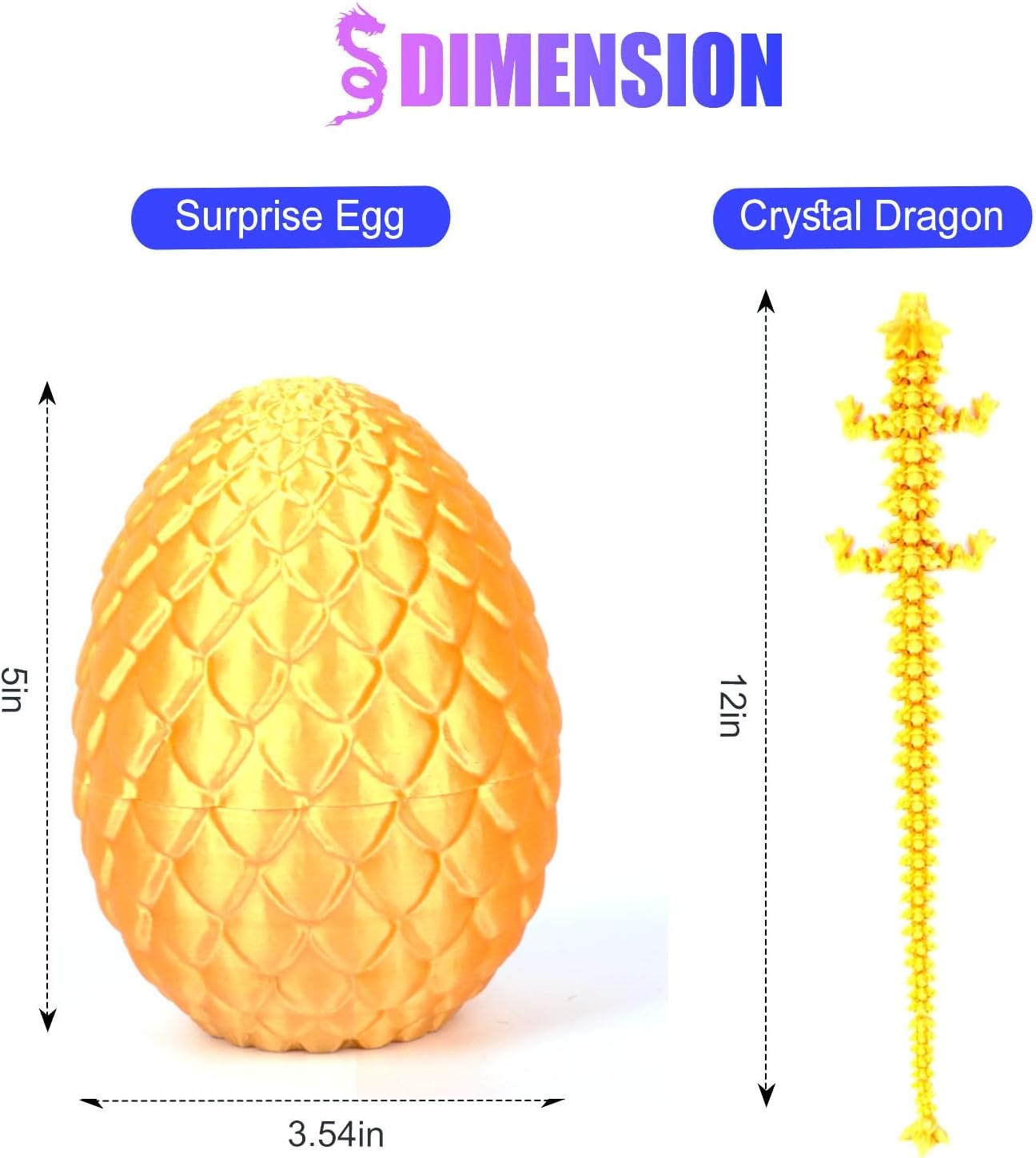 12inch Dragon Egg, Year of The Dragon, 3D Printed Dragon, Executive Desk Toys, Articulated Dragon, Fidget Toys Gifts for Graduates Students Teachers Adults (Gold)