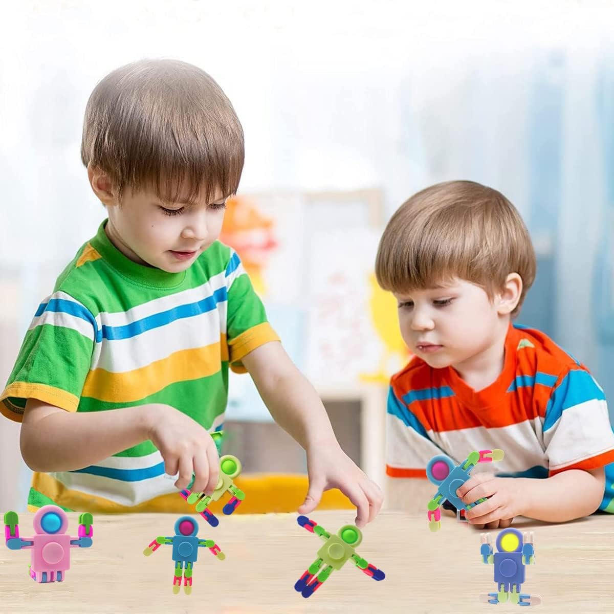 8 Pack Funny Sensory Fidget Toys, DIY Deformable Robot Fingertip Toys for Kids Adults, Pop Chain Toy for Christmas Birthday Party Favors Gifts,Classroom Supplies Prizes (Random Color)