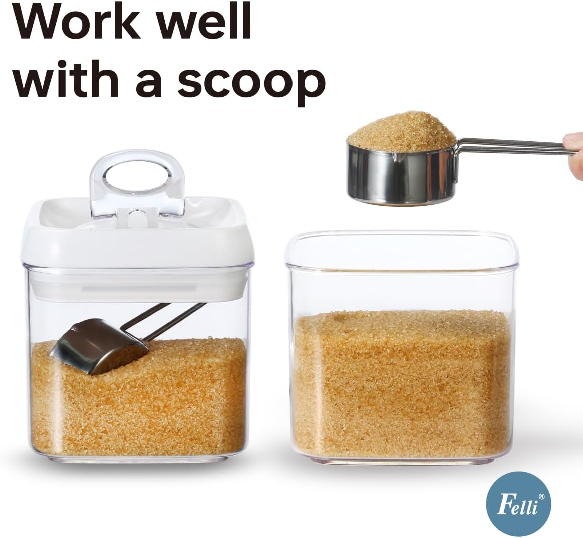 Felli Flip Tite Food Storage Container 5" LARGE Size Airtight Lid Lock Top, Stackable Kitchen Canister for Space Saving, Pantry Fridge Cupboard Organizer, Spice Seasoning Pet Treats Snack (1.1 qt)