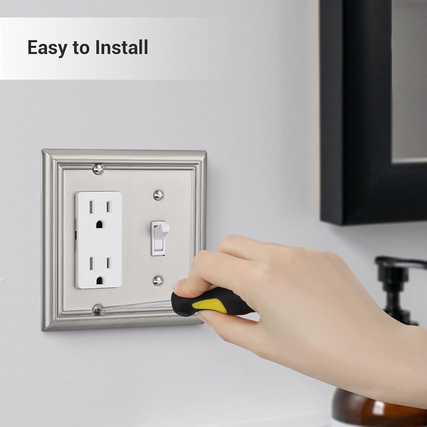 DEWENWILS Combo Toggle/Decorator Wall plates, Brushed Nickel Double Outlet Covers, 2-Pack