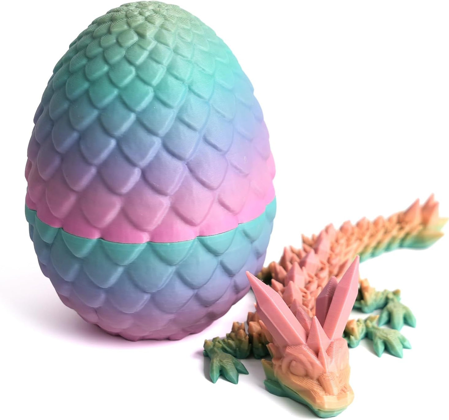 Dragon Egg - Small Surprise Egg with 8” Rainbow Dragon Inside, 3D Printed Gift, Articulated Dragon Toy for Birthday, Home Decor (8” Random Rainbow)