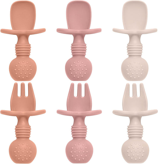 6 Pack Baby Spoons and Forks Set, Silicone Baby Spoons Self Feeding 6 Months for Toddler Utensils,BPA Free, Baby Led Weaning Supplies Feeding Essentials,Dishwasher and Boil Safe