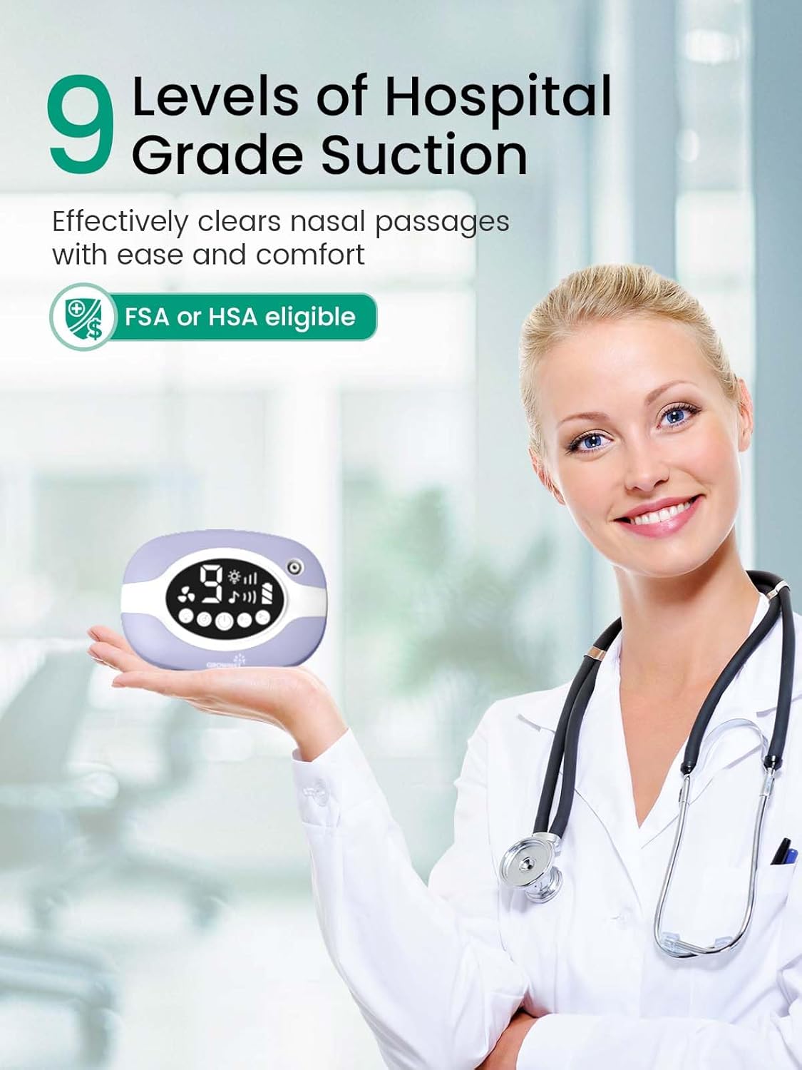 GROWNSY Electric Nose Suction for Baby, Hospital-Grade Nasal Aspirator with Night Light,Soothing Lullabies, Baby Nose Sucker with 9 Adjustable Suction Levels, Purple