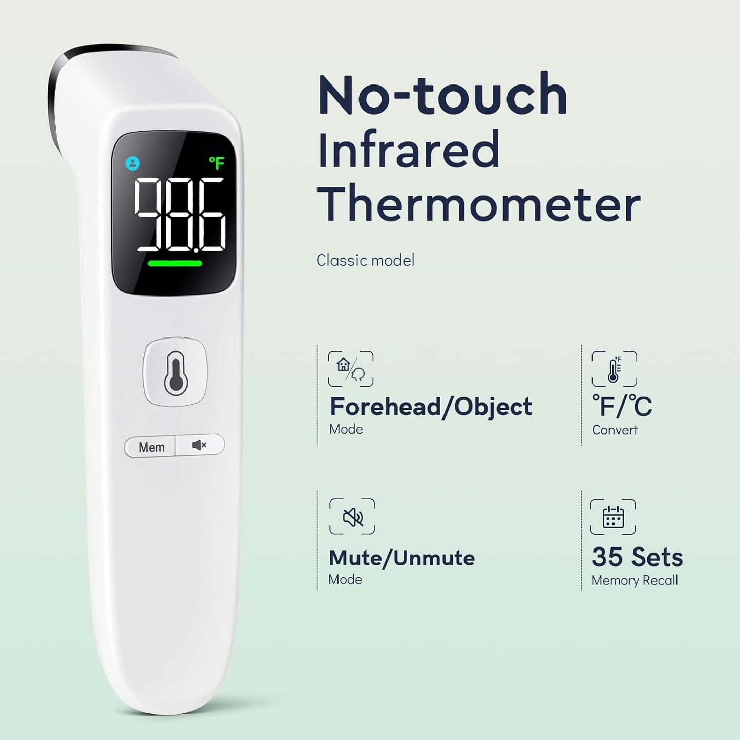 Touchless Thermometer for Adults and Kids, Fast Accurate Thermometer with Fever Alarm, 1S Reading & Silent Mode (LED-White)