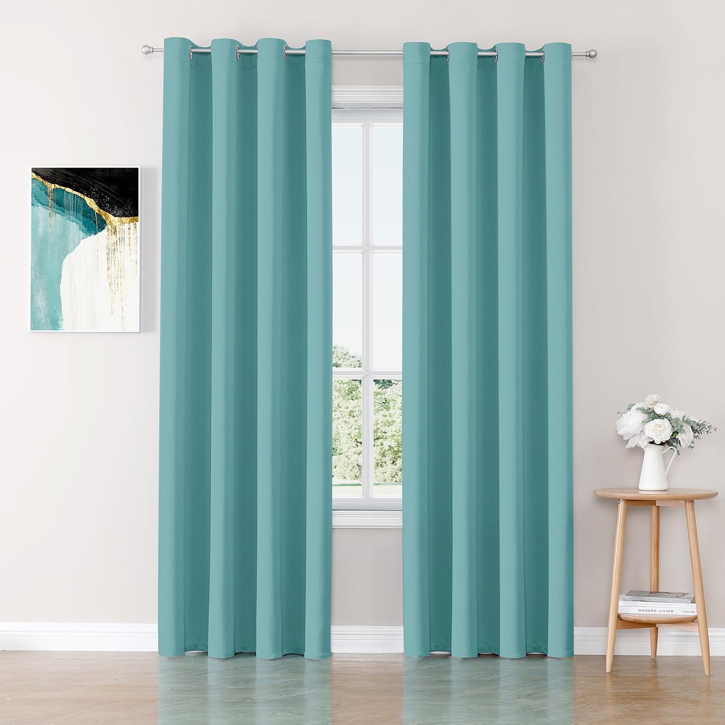 ChrisDowa Blackout Curtains 108 inches Long for Bedroom - 2 Panels Set Grommet Thermal Insulated Room Darkening Curtains for Living Room (Aqua, 52 x 108 Inch)