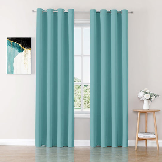 ChrisDowa Blackout Curtains 72 inches Long for Bedroom - 2 Panels Set Grommet Thermal Insulated Room Darkening Curtains for Living Room (Aqua, 52 x 72 Inch)