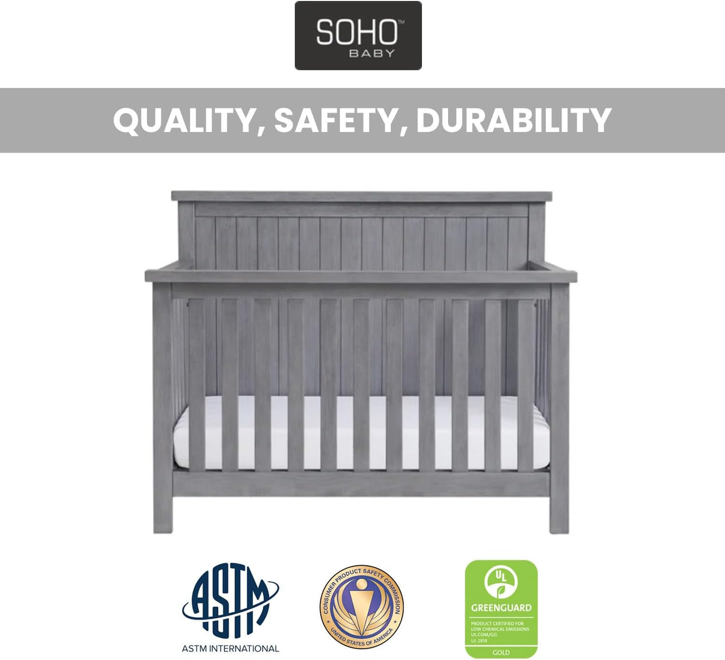 Soho Baby Everlee 4-in-1 Convertible Crib, Graystone