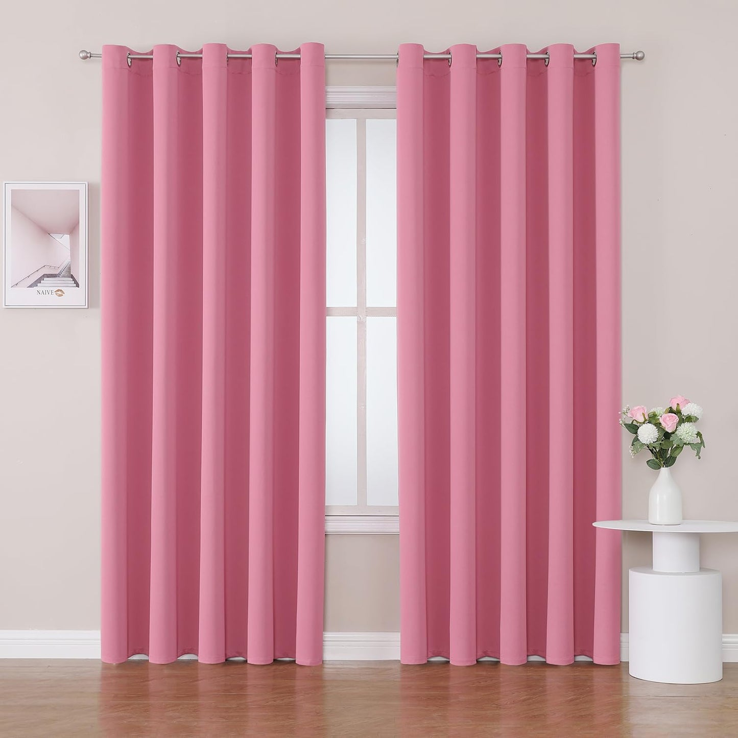 ChrisDowa Blackout Curtains 70 inches Wide for Bedroom - 2 Panels Set Extra Wide Grommet Thermal Insulated Room Darkening Curtains for Living Room (Pink, 70 x 84 Inch)