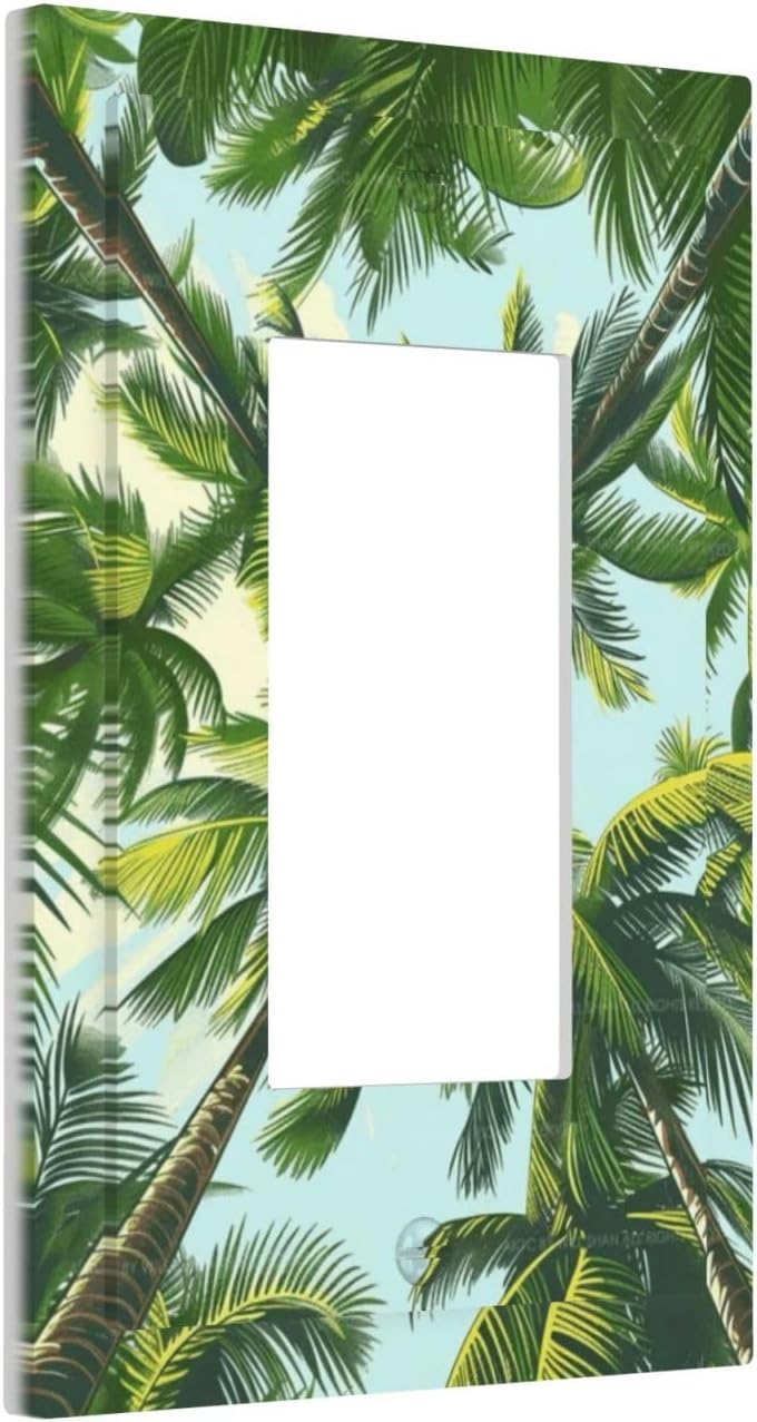 Summer Sky Coconut Palms Trees Green Plants Leaf Decorative Outlet Covers 1 Gang Single Rocker Light Switch Cover Plate Wall Plates GFCI Faceplate for Bed Room Living Room Decor