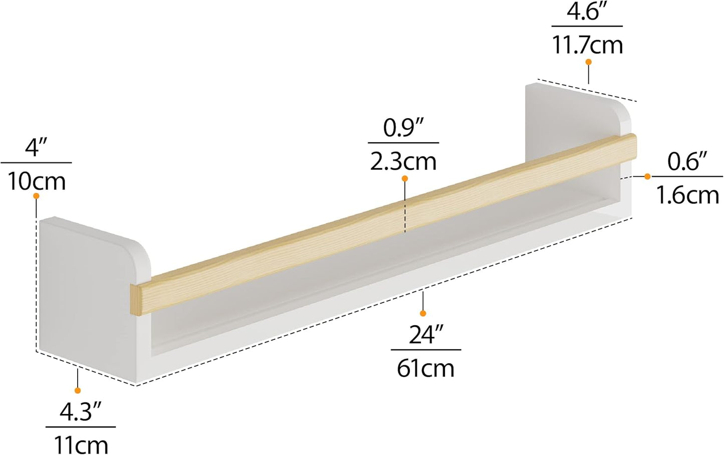 Wallniture Florida 24 inch Wall Bookshelf for Kids Room, Floating Shelves Nursery Decor, Wood White Wall Shelf Set of 2, Kitchen, Bathroom Decor (24'')