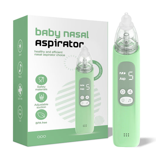 Baby Nasal Aspirator, Electric Nose Sucker with 5 Levels Suction, Soothing Light & Nursery Rhymes (Green)