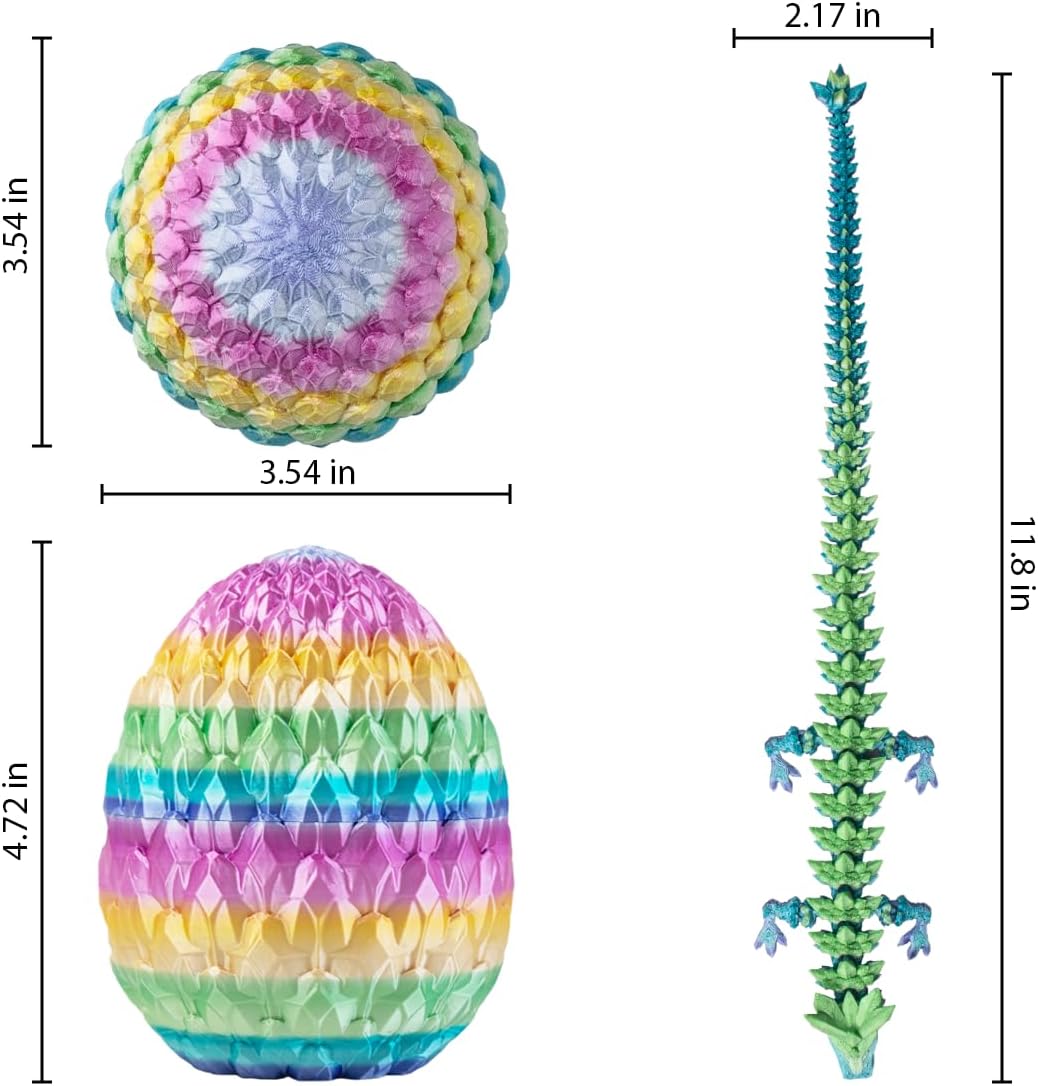 3D Printed Dragon Egg, Beautiful Flexible Joints Executive Desk Toys, Gifts for Adults and Kids (Rainbow)