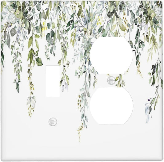 Wallplates Boho Farmhouse Flower Leaf Sage Green 1 Toggle 1 Duplex Switch Plate Electrical GFCI Faceplate Decorative Light Switch Covers for Bedroom Cabin Decor