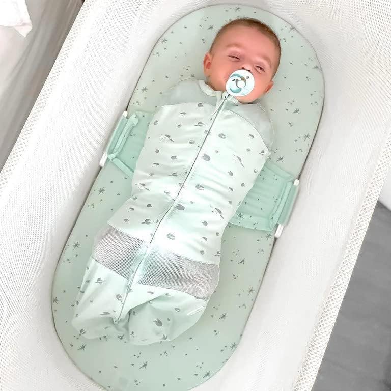 Happiest Baby SNOO Sleep Sack - 100% Organic Cotton Baby Swaddle Blanket - Doctor Designed Promotes Healthy Hip Development (Teal Planets, X-Large)