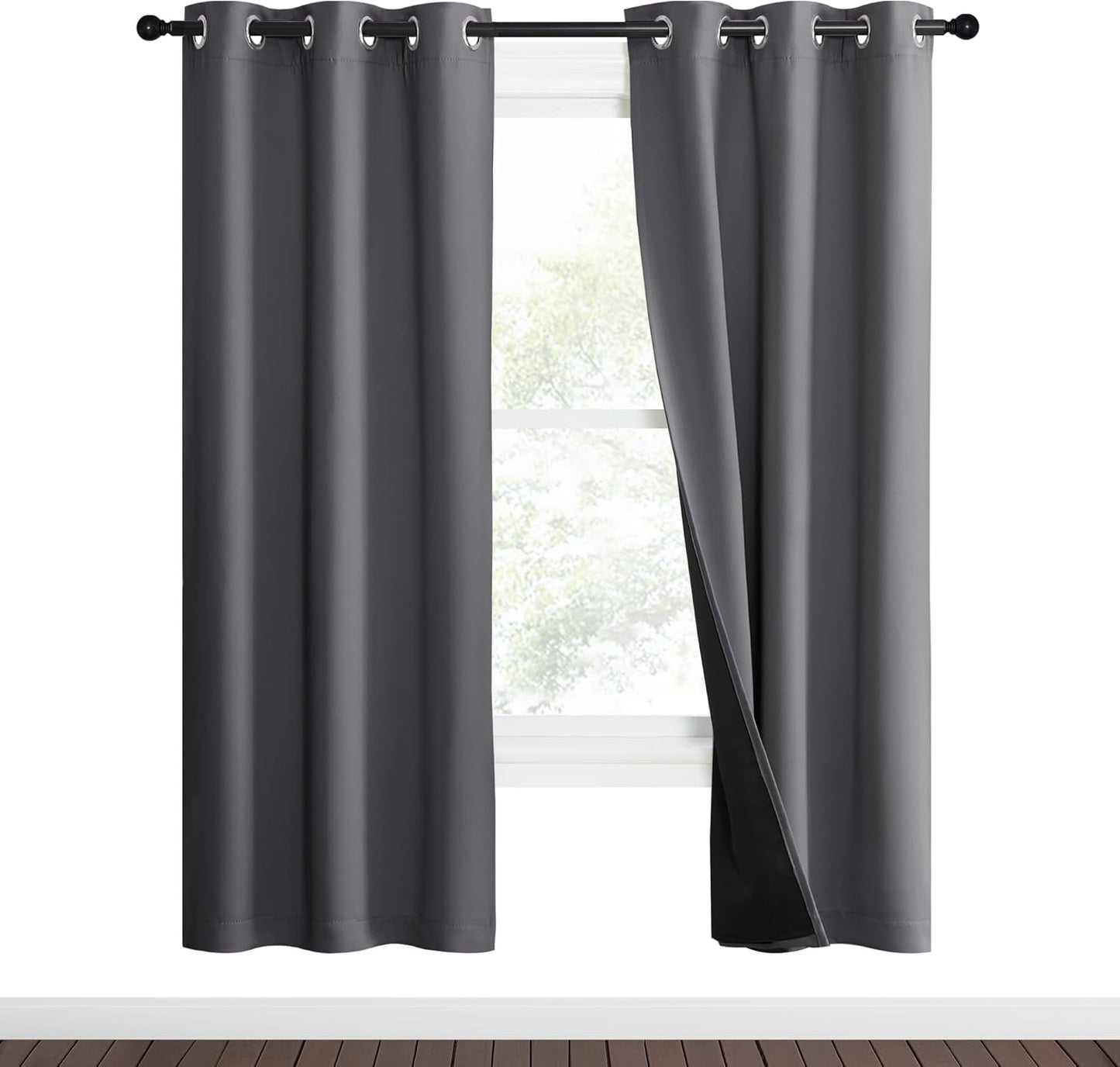 NICETOWN Grey Full Shade Curtain Panels, 37" Wide x 70" Long, Gray, Pair of Thermal Insulated & Energy Efficiency Blackout Curtains for Living Room Windows, Lined Silky Performance Window Dressing