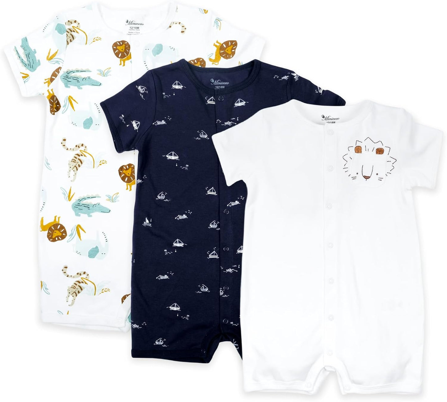 3-Pack 100% Cotton Baby Boy Rompers,0-24Months Short Sleeve Toddler Romper,Breathable Spring/Summer Clothes