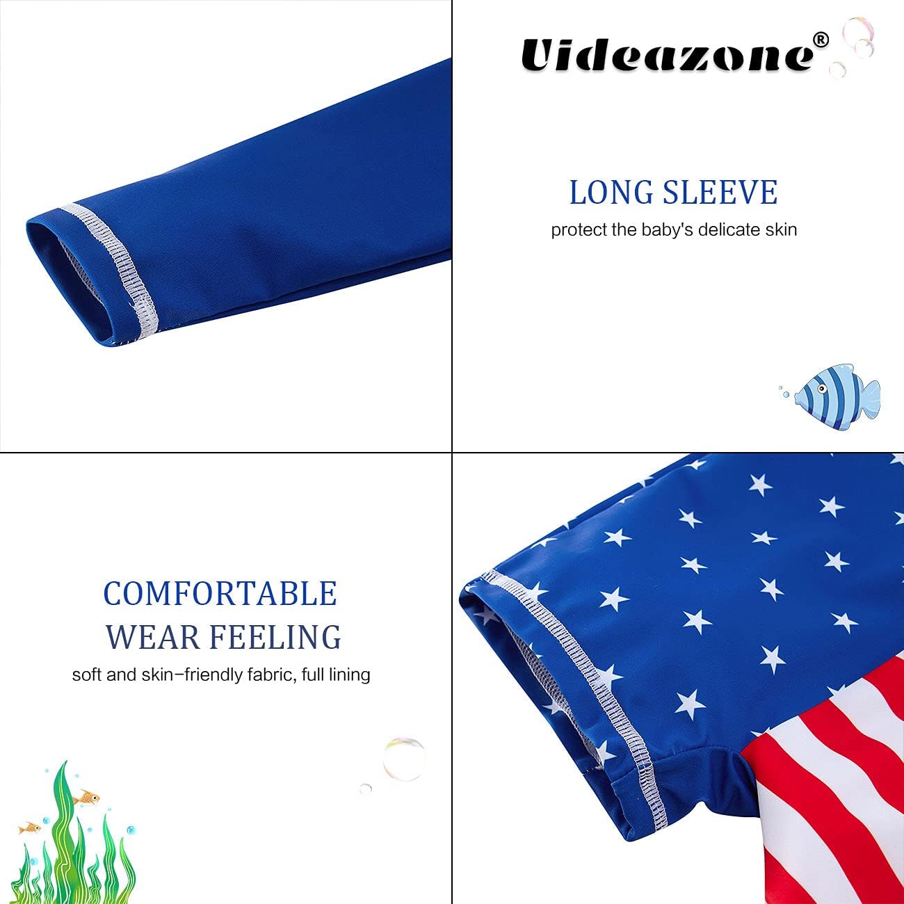 uideazone Baby Boys One Piece Swimsuit Long Sleeve UPF 50+ Rash Guard Bathing Suit Swimwear with Sun Hat 0-24 Months