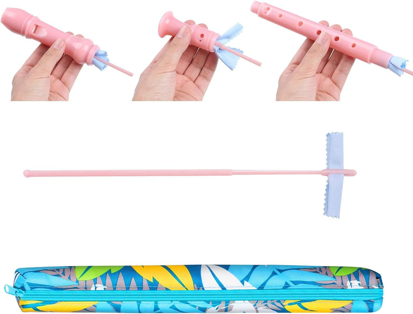 Soprano Recorder Instrument for Kids Beginners Student German Fingering C Key Recorder Instrument 3 Piece with Cleaning Rod and Bag Fingering Chart（Pink）