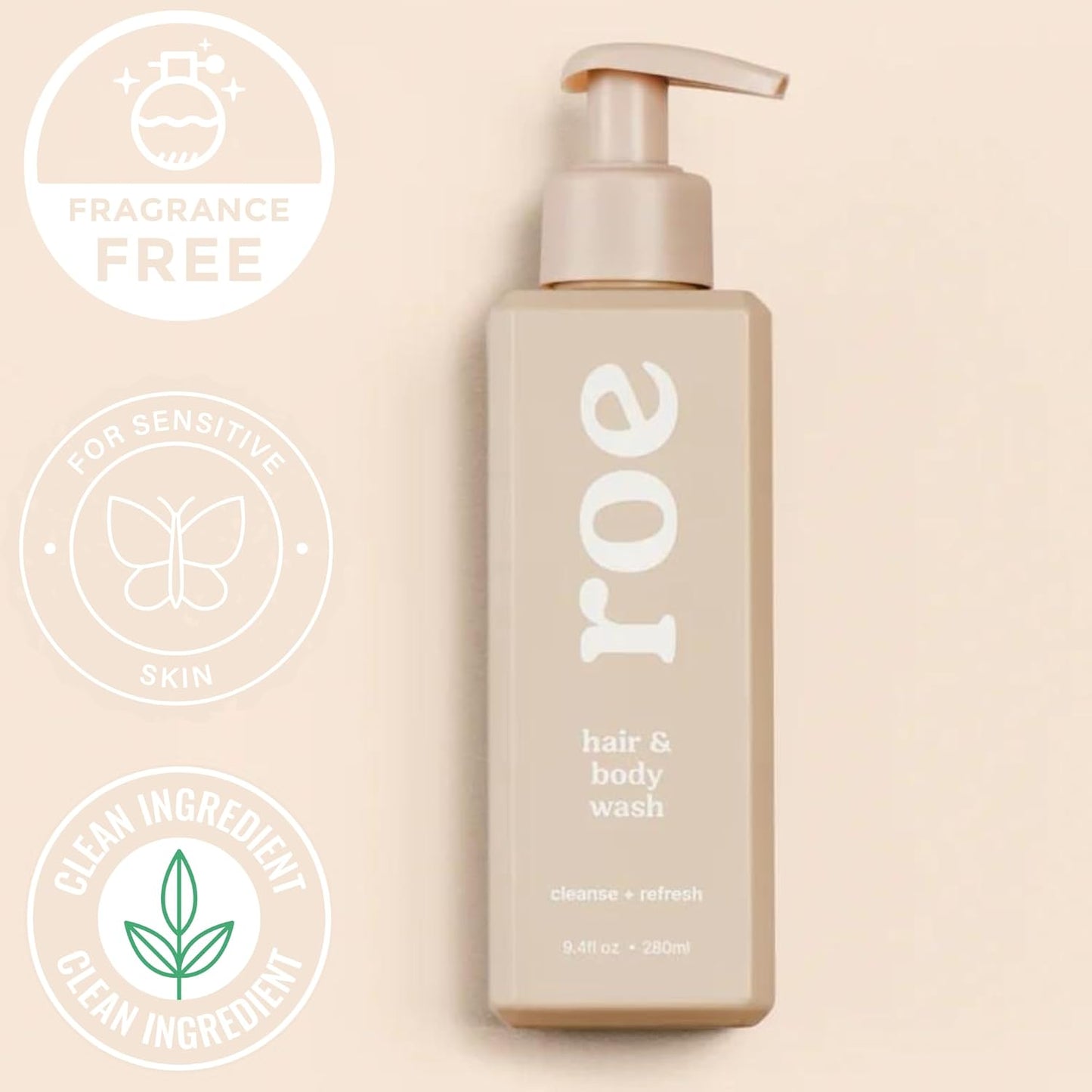 Roe Wellness- Toddler & Baby Body Wash & Shampoo Moisturizing Clean Ingredients | Suitable for Sensitive Skin, Fragrance-Free, Natural Vanilla Scent, Fresh Cleaning | 9.4 fl oz.