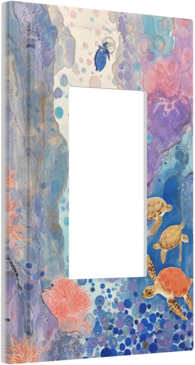 Turtle Coral Fish Watercolor Colorful Underwater World Decorative Outlet Covers 1 Gang Single Rocker Light Switch Cover Plate Wall Plates GFCI Faceplate for Kids Room Home Decor