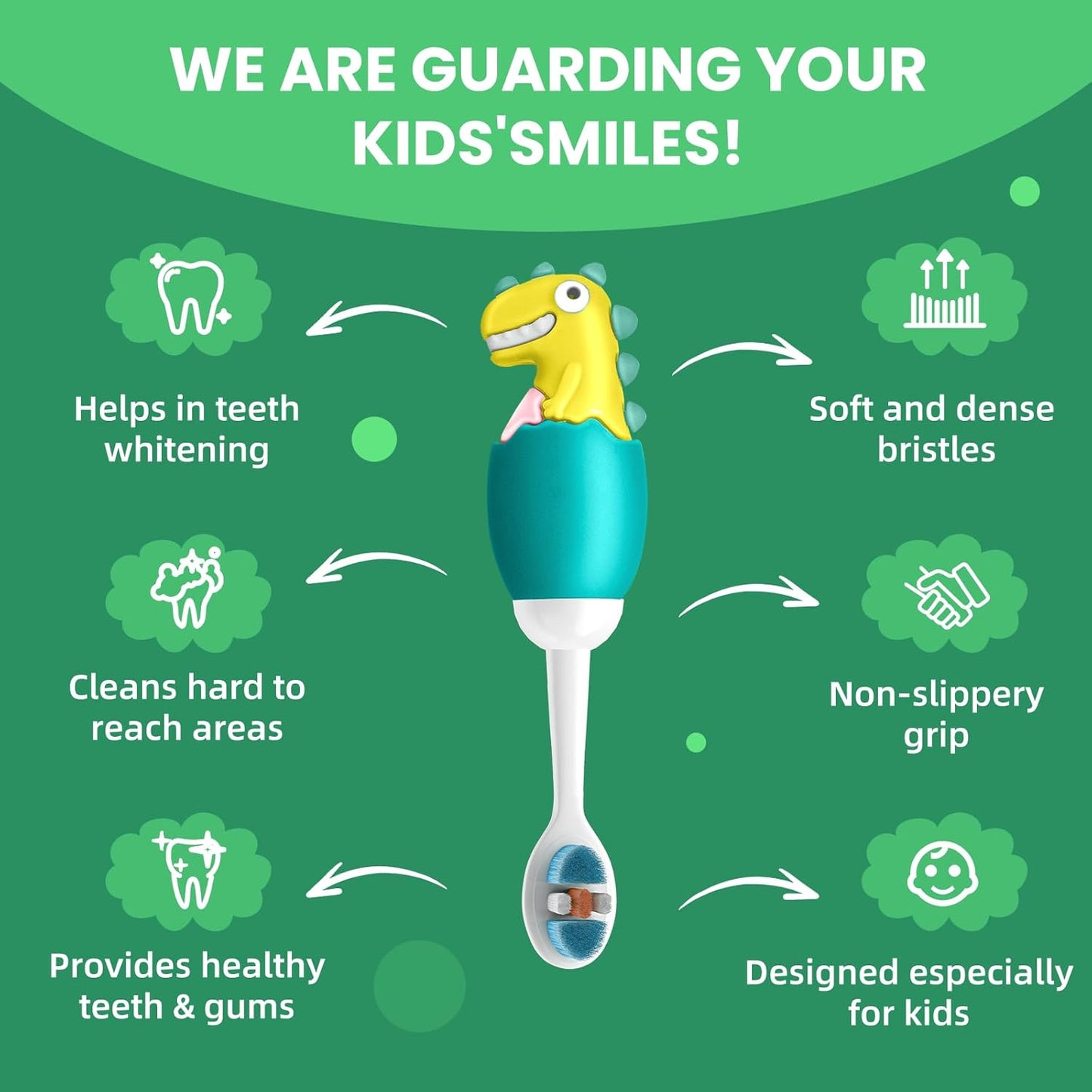 Kids Manual Toothbrush, Extra Soft Bristle With 10000 Bristles for Toddlers, Travel Design for Delicate Teeth & Gums, Children 2-7 Years (Light Green)