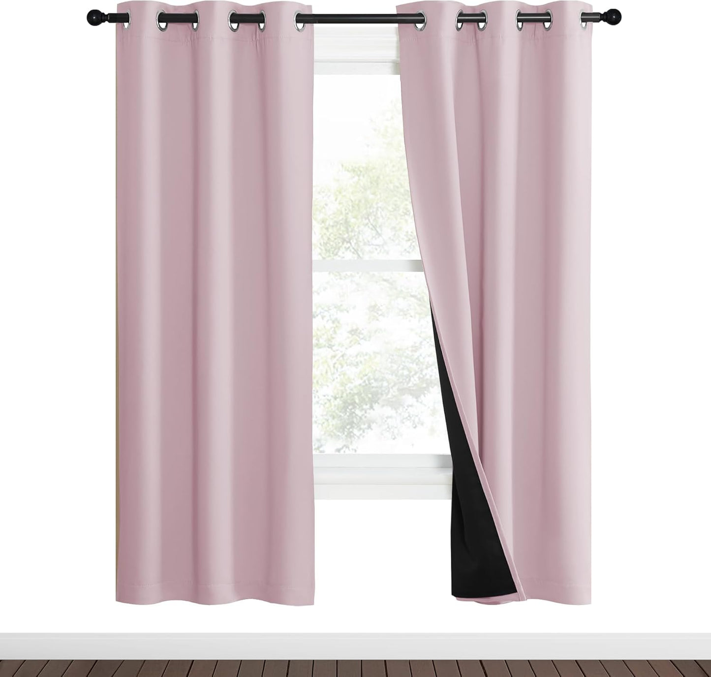 NICETOWN 100% Blackout Window Curtain Panels, Heat and Cold Blocking Drapes with Black Liner for Nursery, 70" Thermal Insulated Draperies (Lavender Pink, 2 Pieces, 37" Wide Each Panel)