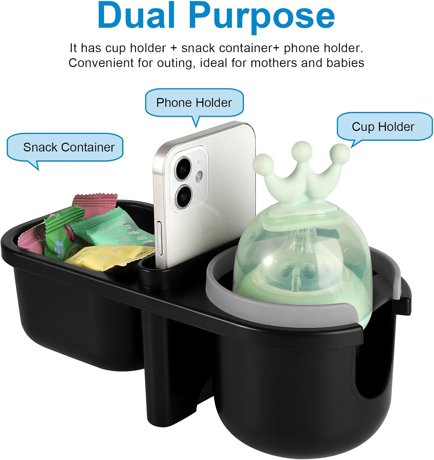 Accmor Stroller Cup Holder with Tray, Universal Cup Holder, Bike Bottle Holder, 360° Rotatable Large Caliber Drinks Holder for Stroller, Bike, Wheelchair, Walker