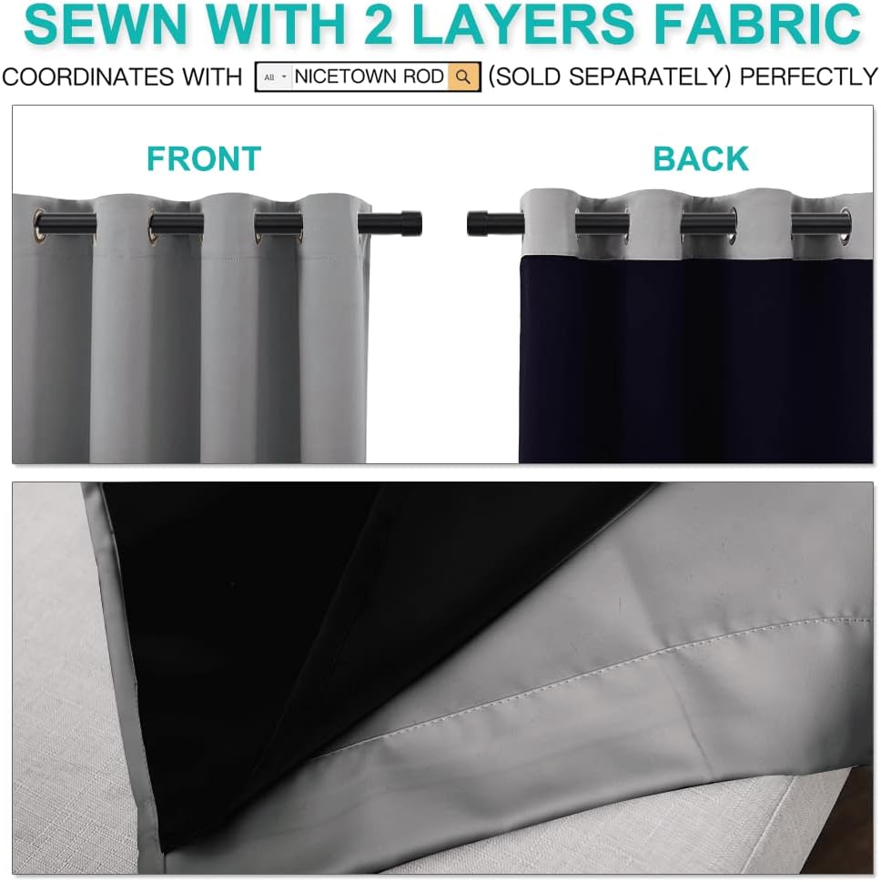 NICETOWN Full Shade Curtain Panels, Pair of Energy Smart & Noise Blocking Out Blackout Drapes for Dining Room Window, Thermal Insulated Guest Room Lined Window Dressing(Silver Grey, 52 x 84 inch)