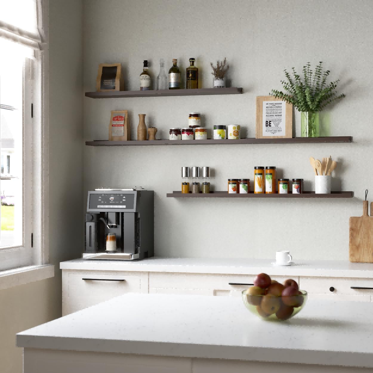 47.2 Inches Long Floating Shelves, 2 Set Farmhouse Wall Shelf for Bedroom, Nursery Book Shelf with Lip, Picture Ledge Shelf for Living Room, Bathroom, Kitchen - Walnut