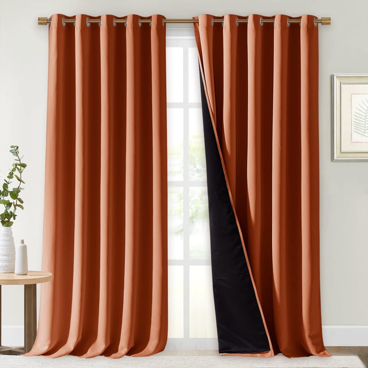 NICETOWN Full Shading Curtains for Windows, Super Heavy-Duty Black Lined Blackout Curtains for Bedroom, Privacy Assured Window Treatment (Burnt Orange, Pack of 2, 70 inches W x 95 inches L)