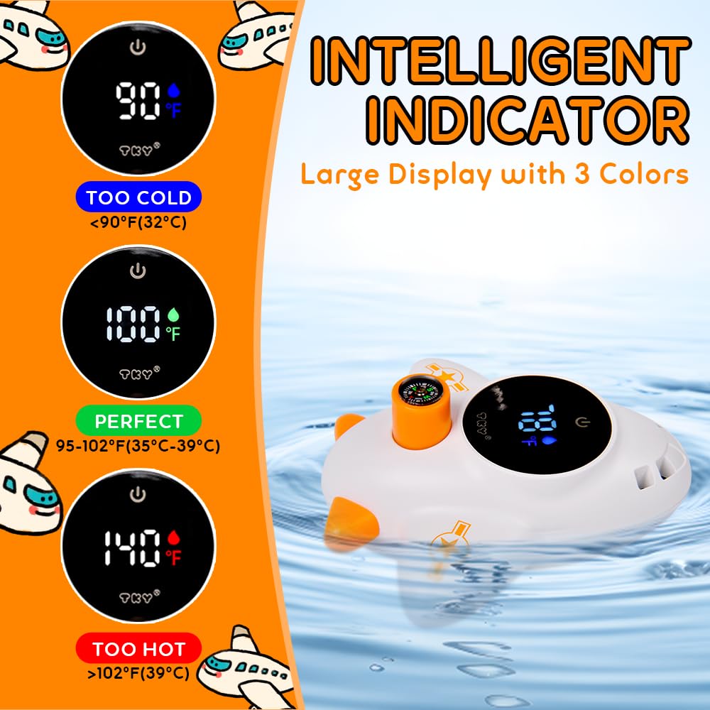 TKY Baby Bath Thermometer with Floating Toys - Digital Water & Room Temperature Monitor, Rechargeable Thermometer with Alerts for Newborn Bath Essentials, Infant Safety(TKYCD008)