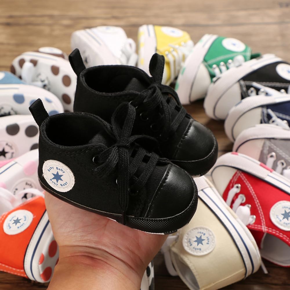 Unisex Baby Girls Boys Canvas High-top Shoes, Newborn Infant Anti-Slip Soft Sole Frist Walking Breathable Sneakers