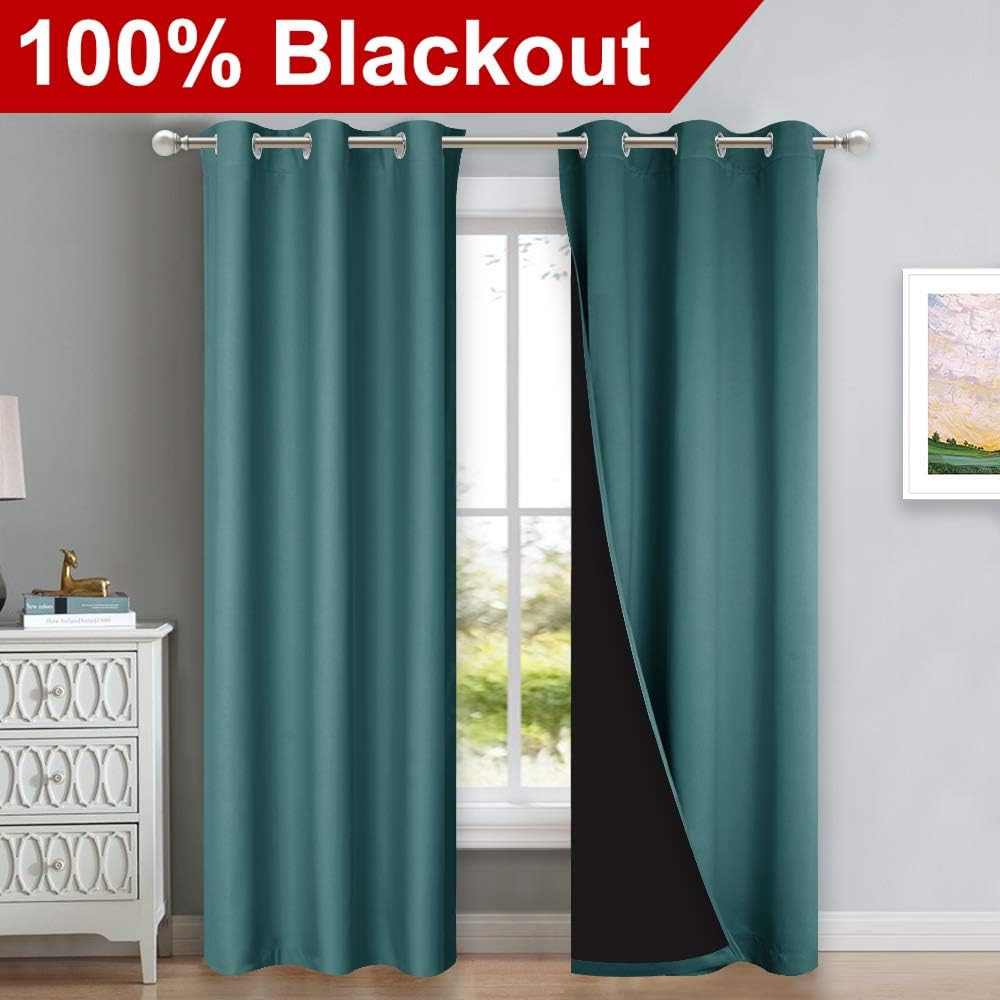 NICETOWN Complete 100% Blackout Curtain Set, Thermal Insulated & Energy Efficiency Window Draperies for Guest Room, Full Shading Panels for Shift Worker and Light Sleepers, Sea Teal, 42W x 84L, 2 PCs