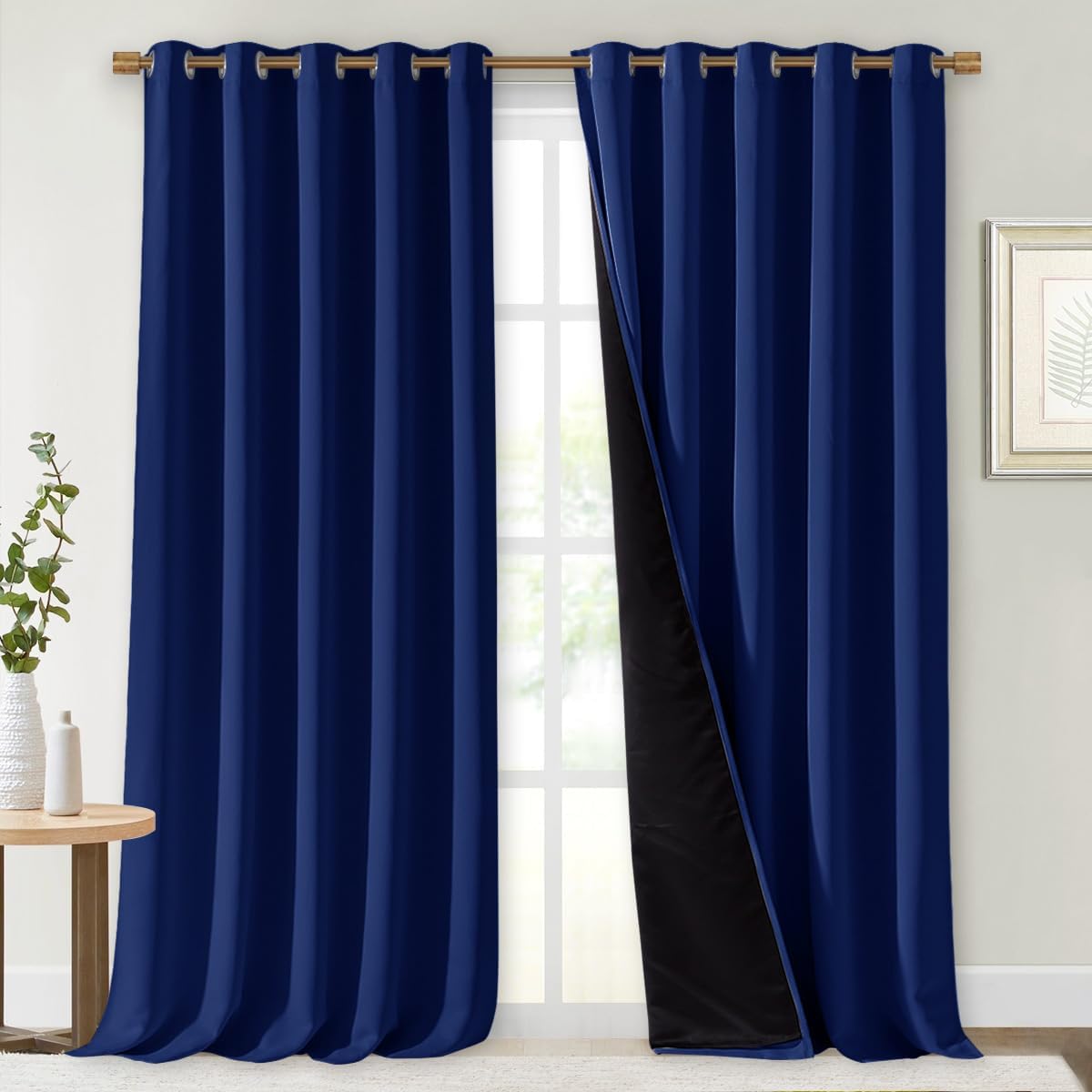 NICETOWN Full Shading Curtains for Windows, Royal Blue, Pack of 2, 70 inches W x 95 inches L, Super Heavy-Duty Black Lined Blackout Curtains for Bedroom, Privacy Assured Window Treatment