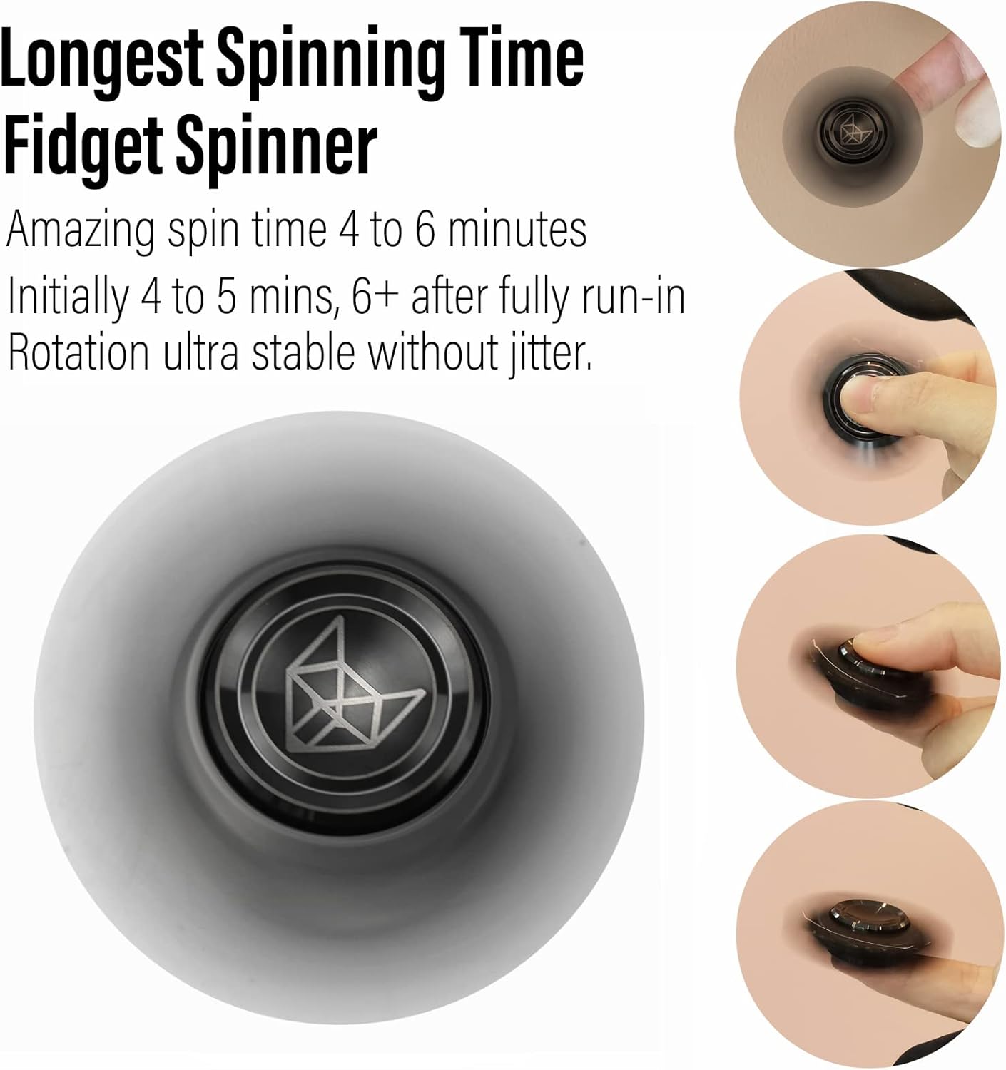 FREELOVE Metal Fidget Spinner, Stainless Steel Heavy, Long Spinning Toys, Cool Silent, Small Mini 2nd Fox Figette Spiner for Adults Men Anxiety, Quiet Bearing, Black