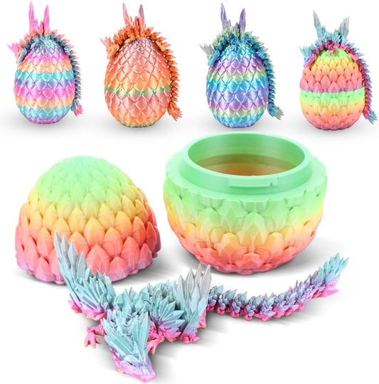 Cessfle 3D Printed Dragon in Egg, Fly Dragon Egggs with Dragon Inside Full Articulated Dragon Egggs for House of Dragon Crystal Fidget Dragon Egg Toys, Home Office Decor Executive Desk Toy