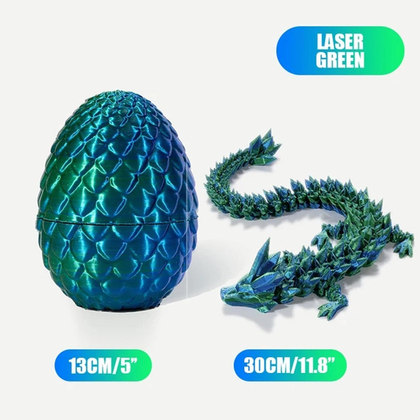 3D Printed Dragon Eggs with Dragon Inside Fidget Toys Full Articulated Dragon Crystal Dragon with Dragon Egg, Home Office Decor Executive Desk Toys Posable Flexible Crystal Dragon Toys (Laser-Green)