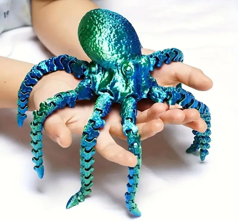3D Printed Octopus Animals Toy Articulated Octopus Fidget Toy 3D Printed Gift Creative Ornament Articulated Octopus Toys Home Decor (Laser Blue Green)