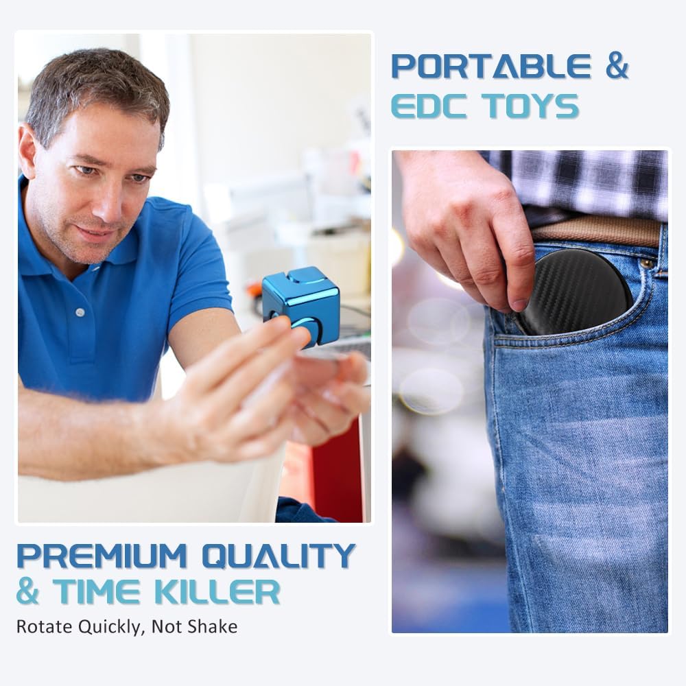 Infinity Cube Fidget Spinner Toy for Kid Adult, Metal Fidget Block Sensory Focus Toy for Boy Girl 3-12, Fingears Stress Relief Easter Stuff EDC Desktop (Blue)