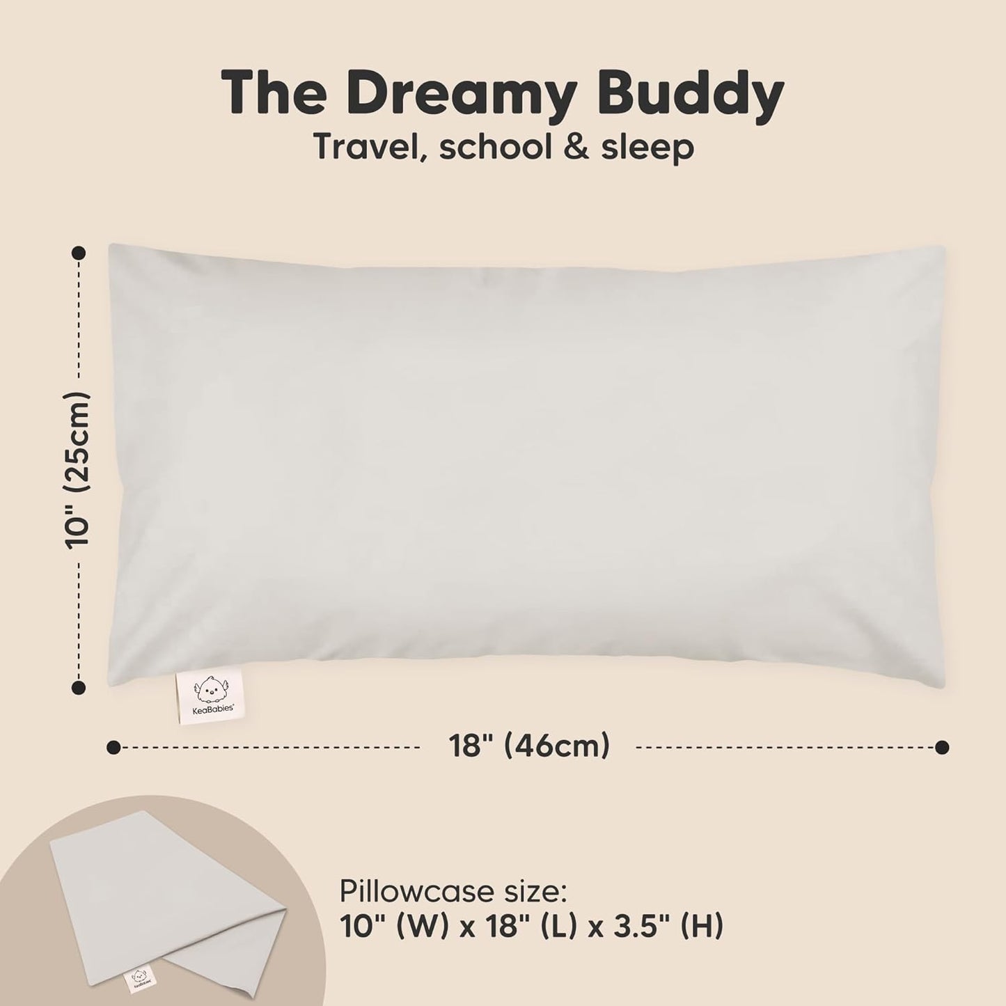 Toddler Pillow with Pillowcase - 10x18 My Little Dreamy Kids Travel Bed Pillows for Sleeping, Organic Cotton Small Pillowcase, Soft & Breathable, Machine Washable, Toddlers 2-5 years old (French Gray)