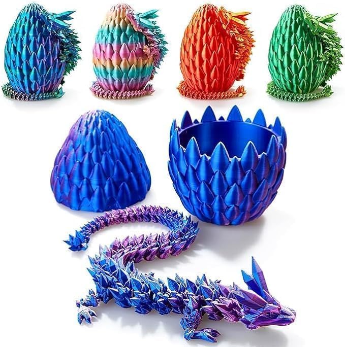 Easter Eggs 3D Printed Dragon Egg Dragon Eggs with Dragon Inside Fidget Toys Pendant Desk Decorative Easter Egg Fillers Easter Gifts for Boys Kids Home Office Decor (Laser Purple)